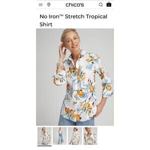 Chico's Island Oranges Tile Button Down Shirt